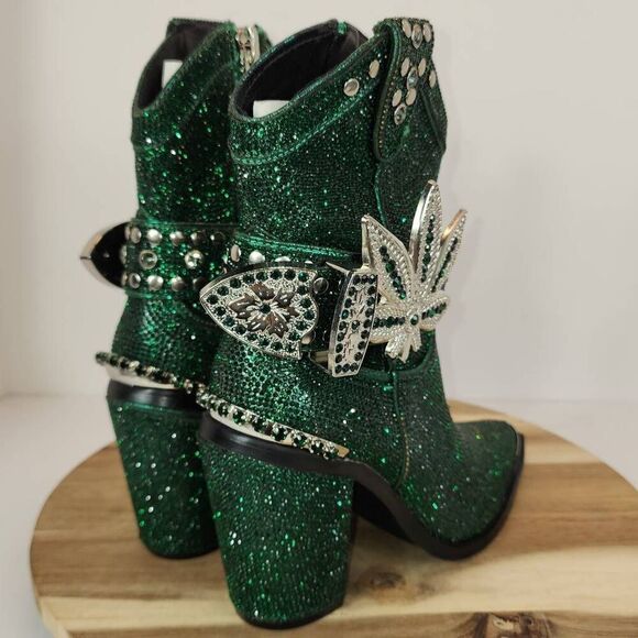 CLUB EXX Sheriff Shine Leaf Buckle Rhinestone Cowboy Boots Women's Size 6 M Doll - Picture 4 of 10